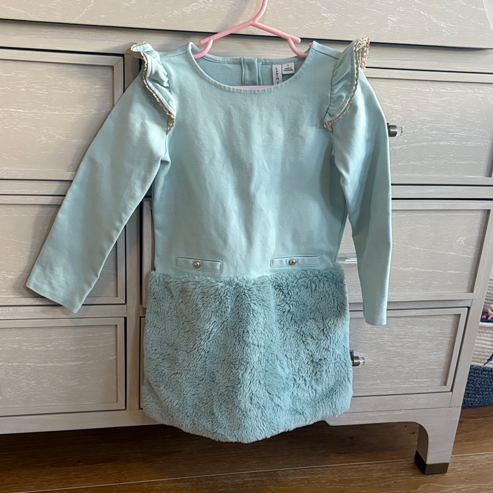 Janie & Jack Light Blue Dress with Faux Fur Skirt
